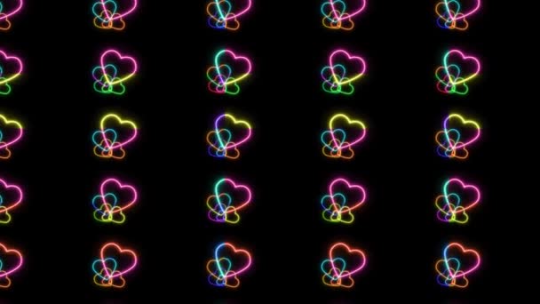 Πέντε Νέον Καρδιά Πολύχρωμο Ουράνιο Τόξο Ίδια Λιγότερη Κίνηση Από — Αρχείο Βίντεο