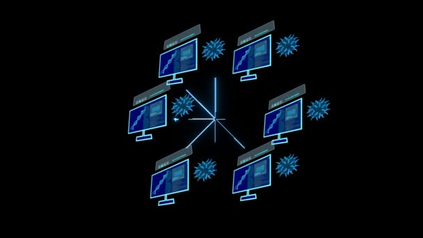 Peer Peer Netzwerkverbindung Simulation Des Virus Covid Auf Dem Monitor — Stockvideo