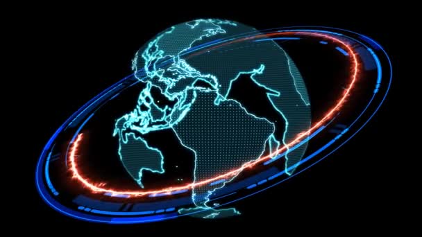 基于监测数字技术蓝环的点对点全球网络无线和橙色激光连接仿真 — 图库视频影像