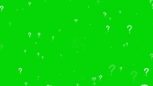 質問マーク媒体は遅い爆発的な次元の浮遊動きに現われ 緑のスクリーンで消えました — ストック動画