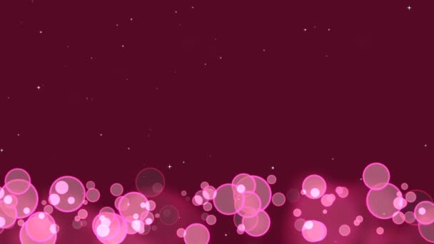 Círculo Burbujas Resplandor Rosa Tamaño Aleatorio Con Caída Estrellas Blancas — Vídeos de Stock