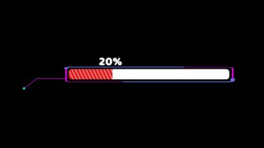 Çağrı ve yükleme çubuğu ile ilerleme çubuğu animasyonu kırmızı beyaz doldurma tonu içinde siyah ekranda sayısal ve yüzde metin hareketi ile