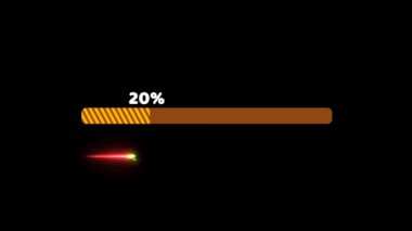 Lasar ile ilerleme çubuğu siyah ekran üzerinde sayısal ve yüzde metin hareketi ile portakal doldurma tonu yükleme animasyon çekim