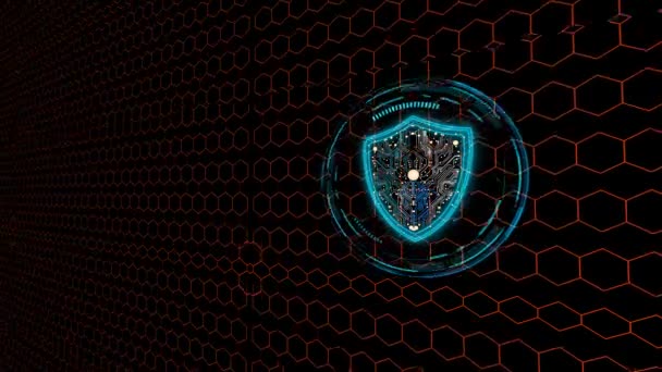Anel Digital Hexágono Segurança Azul Luz Fio Vermelho Proteção Escudo — Vídeo de Stock