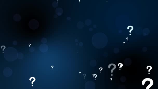 Частинка Знак Питання Виглядає Повільно Плаваючою Зникає Бульбашками Темно Синьому — стокове відео