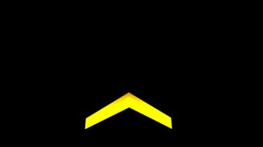 Parlak sarı geometrik ok, yön, yaratıcılık veya yenilik belirten tasarım projeleri için mükemmel olan siyah arkaplana karşı duruyor. Modern görseller için ideal.