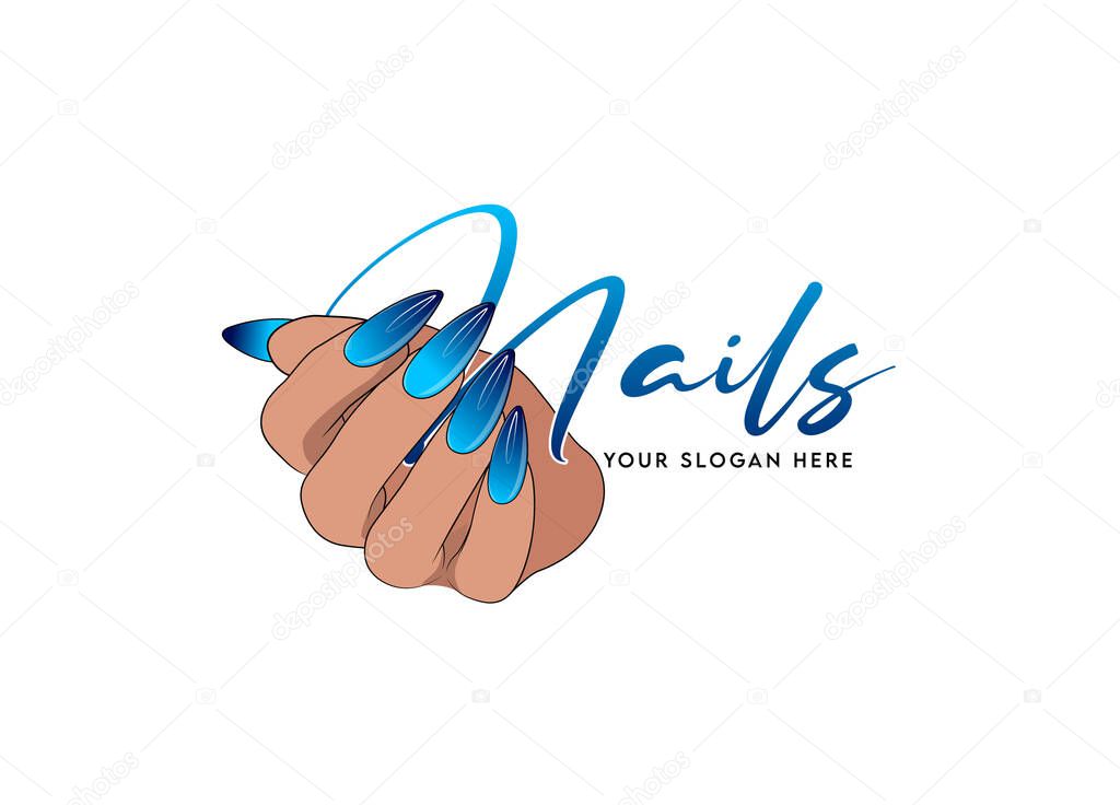 Female Hand with Beautiful Manicure - with blue nails