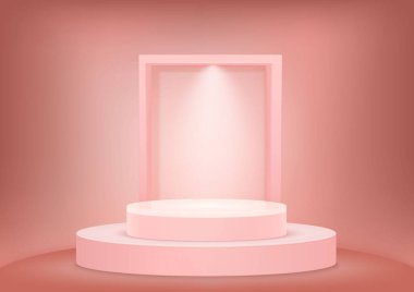Abstract 3D realistic empty pink product background podium or pedestal and lighting. Minimal wall scene for cosmetic product display presentation. Luxury stage showcase.