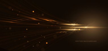 Işık efekti ve ışıltısıyla siyah arka planda altın kıvrımlı çizgiler. Lüks tasarım tarzı. Vektör illüstrasyonu