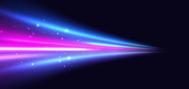Fütürist ışıltı ve parıltı. Mavi ve pembe bulanık ışık efekti. Hızlı hareket kavramı. Vektör illüstrasyonu