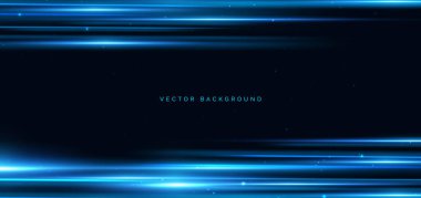 Yüksek hızlı açık mavi lazer ışınları siyah zeminde parlıyor. Hızlı hareket kavramı. Vektör illüstrasyonu