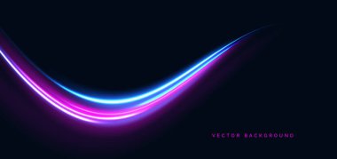 Koyu mavi arka planda yüksek hızlı mavi ve pembe neon ışınları. Hızlı hareket kavramı. Vektör illüstrasyonu
