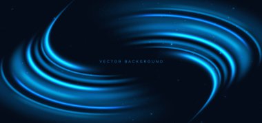 Yüksek hızda mavi kıvrımlı lazer ışınları siyah zeminde parıldıyor. Hızlı hareket kavramı. Vektör illüstrasyonu