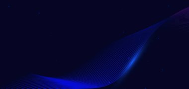 Koyu mavi arka planda soyut parlak mavi dalga çizgileri. Vektör illüstrasyonu