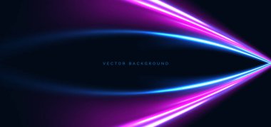 Yüksek hız, koyu mavi arka planda daha az mavi ve pembe. Yüksek hız etkisi gece lambalarını bulanıklaştırır. Vektör illüstrasyonu