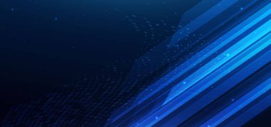 Koyu mavi arka planda fütüristik geometrik diyagonal parlıyor. İletişim konsepti yeniliği. Vektör illüstrasyonu