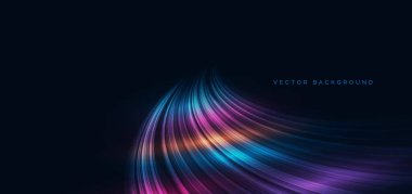 Koyu mavi arka planda yüksek hızlı muticolor eğri çizgiler. Yüksek hızlı hareket kavramı. Vektör illüstrasyonu