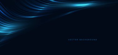 Koyu mavi arka planda parlak mavi çizgiler. Yüksek hızlı gece efekti bulanık hareket ediyor. Vektör illüstrasyonu