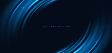 Yüksek hızda mavi kıvrımlı lazer ışınları siyah zeminde parıldıyor. Hızlı hareket kavramı. Vektör illüstrasyonu