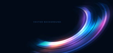 Koyu mavi arka planda yüksek hızlı muticolor eğri çizgiler. Yüksek hızlı hareket kavramı. Vektör illüstrasyonu