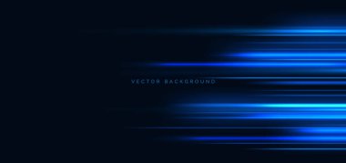 Koyu mavi arka planda yüksek hızlı mavi yatay çizgiler. Yüksek hızlı hareket kavramı. Vektör illüstrasyonu