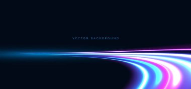 Koyu arkaplanda çok renkli ışınlar. Yüksek hızlı hareket kavramı. Vektör illüstrasyonu