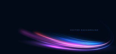 Koyu mavi arka planda yüksek hızlı muticolor eğri çizgiler. Yüksek hızlı hareket kavramı. Vektör illüstrasyonu