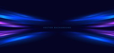 Hız hareketi yatay mavi kıvrımlı çizgiler üzerinde parıltılı mavi arkaplan. Hızlı yarış arabası mavi hareket konsepti. Vektör illüstrasyonu