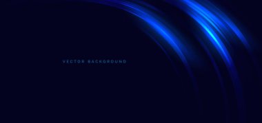 Hız hareketi yatay mavi kıvrımlı çizgiler üzerinde parıltılı mavi arkaplan. Hızlı yarış arabası mavi hareket konsepti. Vektör illüstrasyonu