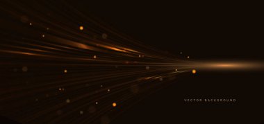 Işık efekti ve ışıltısıyla siyah arka planda altın kıvrımlı çizgiler. Lüks tasarım tarzı. Vektör illüstrasyonu