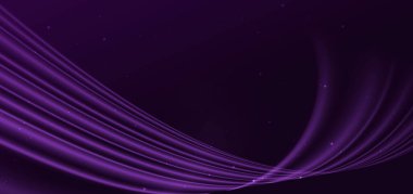 Karanlık arka planda hareket eden parlak mor dalga ışınları. Vektör illüstrasyonu