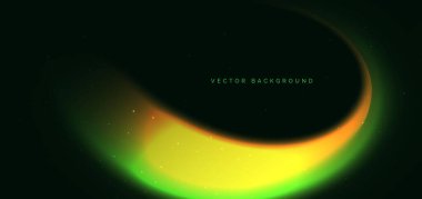 Siyah zemin üzerinde soyut yeşil ve sarı kıvrımlı ışınlar. Pankart, broşür ve sunum kullanırsın. Vektör illüstrasyonu