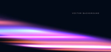 Koyu mavi arka planda yüksek hızlı neon ışınları. Hızlı hareket kavramı. Vektör illüstrasyonu