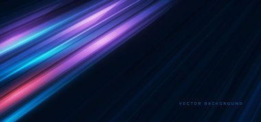 Koyu mavi arka planda yüksek hızlı muticolor diyagonal çizgiler. Yüksek hızlı hareket kavramı. Vektör illüstrasyonu