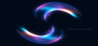 Koyu mavi arka planda yüksek hızlı muticolor eğri çizgiler. Yüksek hızlı hareket kavramı. Vektör illüstrasyonu
