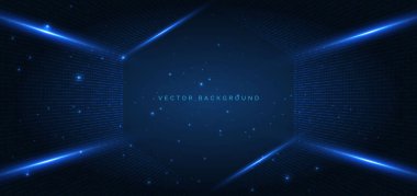 Koyu mavi arka planda parlayan gelecekteki hız çizgileri. İletişim konsepti yeniliği. Vektör illüstrasyonu
