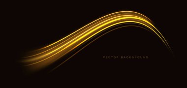 Gloden kıvrımlı parlak arka planda çakışma. Lüks küresel neon ışık ışını. Vektör illüstrasyonu