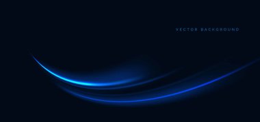 Yüksek hızlı mavi neon kıvrımlı ışınlar koyu mavi arka planda. Hızlı hareket kavramı. Vektör illüstrasyonu