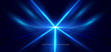 Koyu mavi arka planda soyut mavi ışın köşegeni. Hızlı hareket konsepti. Vektör illüstrasyonu.