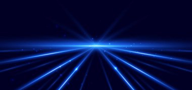 Koyu mavi arka planda soyut mavi ışın köşegeni. Hızlı hareket konsepti. Vektör illüstrasyonu.