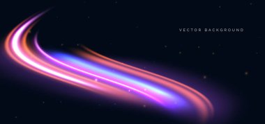 Koyu mavi arka planda yüksek hızlı neon ışınları. Hızlı hareket kavramı. Vektör illüstrasyonu