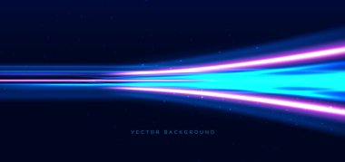 Koyu mavi arka planda mavi ve pembe yatay ışın. Yüksek hızlı hareket kavramı. Vektör illüstrasyonu