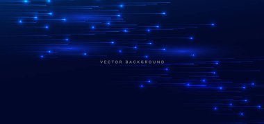 Koyu mavi arka planda parlayan soyut yatay çizgiler. Yüksek hız hareketi konsepti. Vektör illüstrasyonu