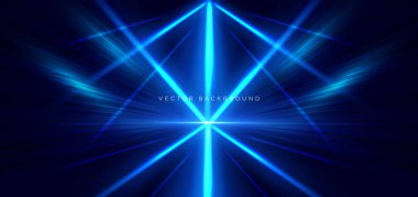 Koyu mavi arka planda parlayan mavi ışık. Yüksek hız hareketi konsepti. Vektör illüstrasyonu