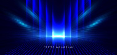 Koyu mavi arkaplanda dikey soyut mavi ışık. Hızlı hareket konsepti. Vektör illüstrasyonu.