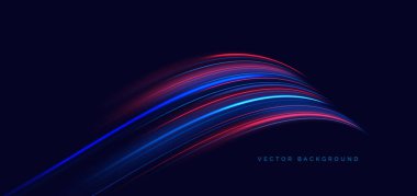 Hız hareketi açık mavi ve kırmızı kıvrımlı parlak mavi arka planda. Hızlı yarış arabası mavi hareket konsepti. Vektör illüstrasyonu