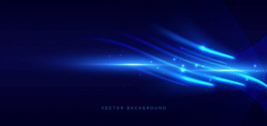 Koyu mavi arka planda mavi ışık yatay. Hızlı hareket konsepti. Vektör illüstrasyonu.
