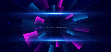 Lacivert arkaplanda soyut mavi ve pembe ışık huzmeleri. Hızlı hareket konsepti. Vektör illüstrasyonu.