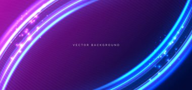 Lşık efektli soyut mavi ışık ışını koyu mavi ve pingk arkaplan üzerinde parıldıyor. Teknoloji konsepti. Vektör illüstrasyonu