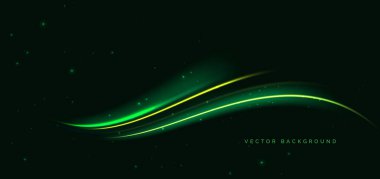 Işık efektli ve ışıltılı gelecekteki yeşil dalga ışınları. Hızlı hareket kavramı. Vektör illüstrasyonu 